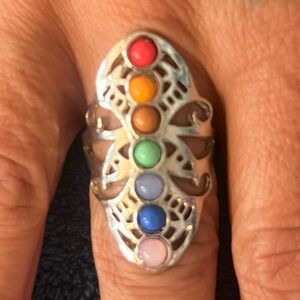 7 Charka Silver Ring with Multicolor Stones